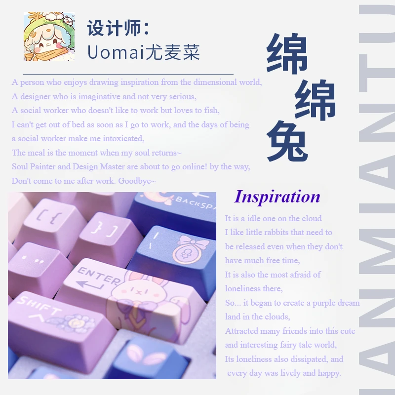 Mianmian Rabbit Keycaps Custom Cherry Profile PBT Keycap Cute Anime Point KeyCap 146 Key for Cherry Gateron MX Switches Keyboard