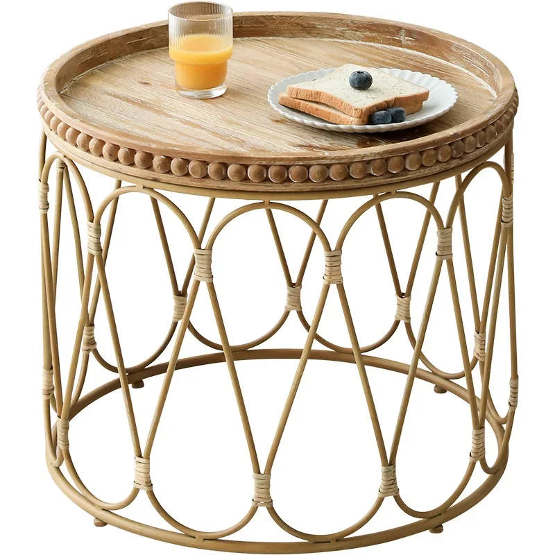 Maifan rattan round coffee table Nordic modern log furniture rattan small coffee table small household round table table