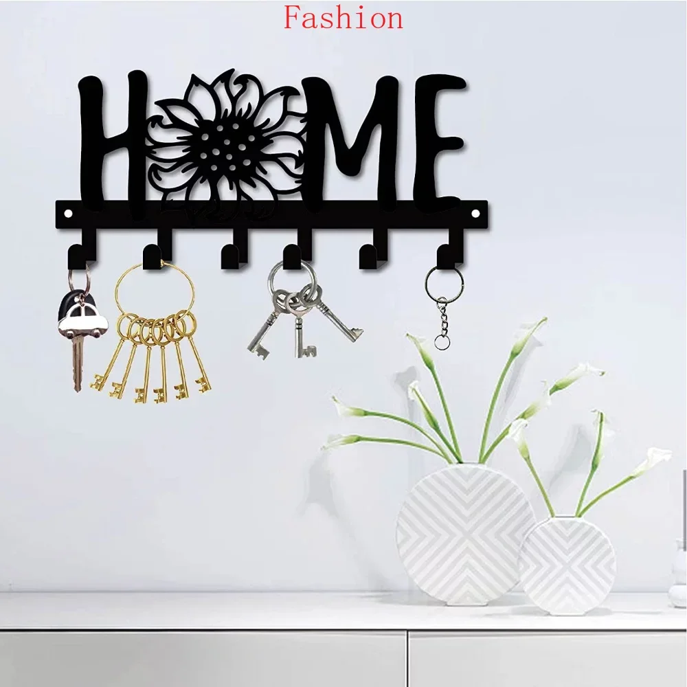 

Sunflower Letter Design Black Metal Key hooks Holder for Wall Multi-Purpose Porch Hallway Bedroom Hook - Key Clothes wall deco