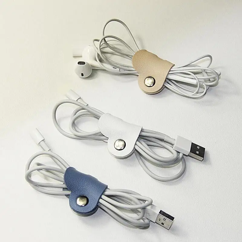 Leather Cable Straps With Snap Heart Shaped Data Cable Organizer Cable Ties Cable Organizers Cord Management Heart Shaped Data