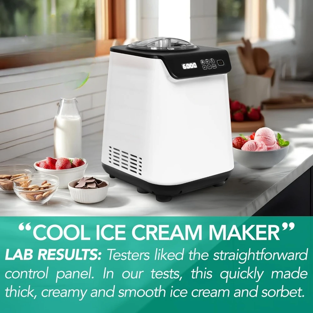 Ice Cream Maker Machine Automatic 1.28 Qt Upright with Built-in Compressor,Display & Timer, No Pre-Freezing, ICM-128WS, White