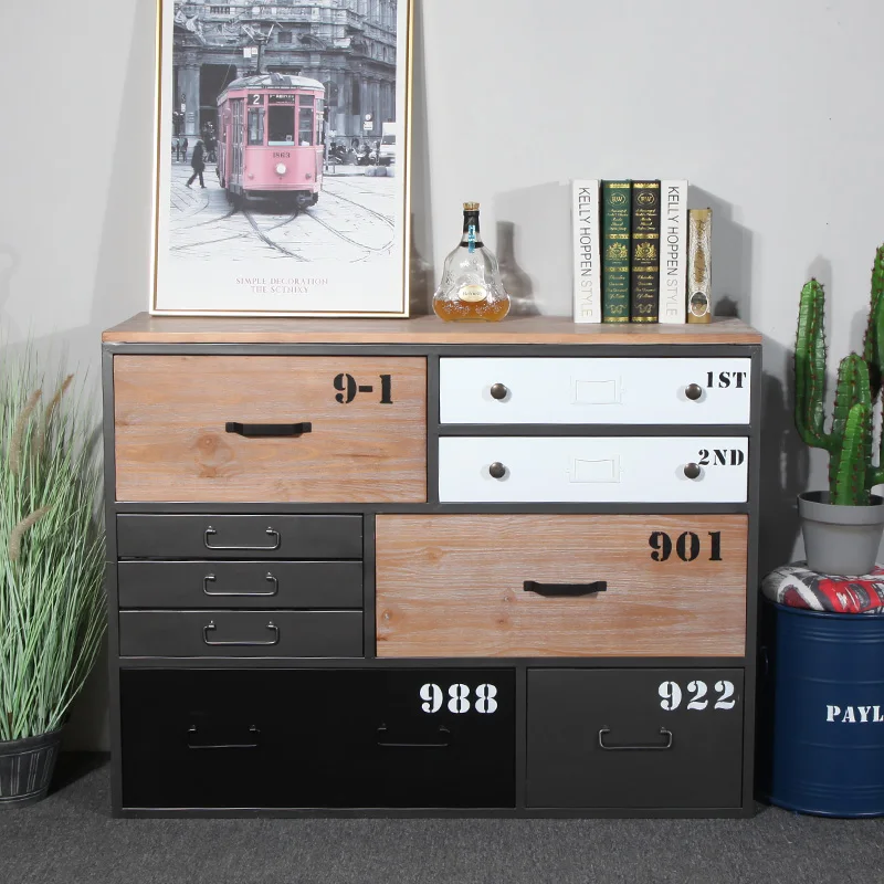 

Modern industrial style tea and wine cabinet American retro side restaurant wrought iron locker creative multi-function simple