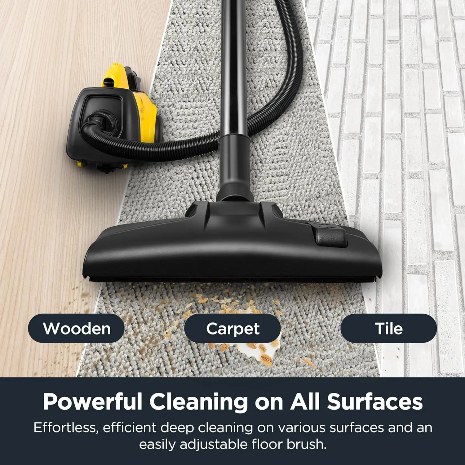 3670M Canister Cleaner, Lightweight Powerful Vacuum for Carpets and Hard floors, w/ 5bags,Yellow