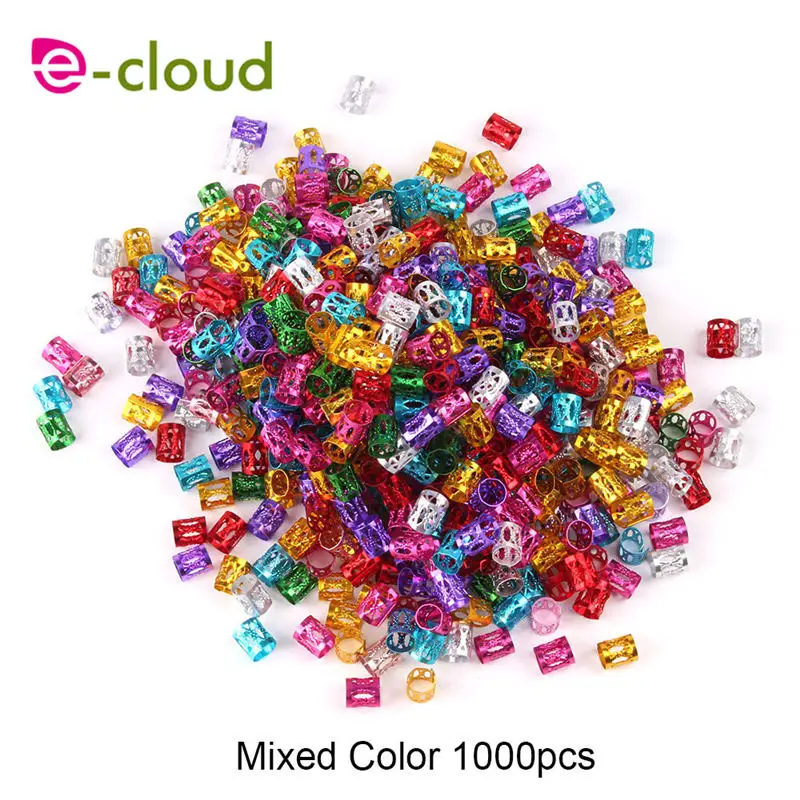 1000Pcs/Lot Aluminum Dreadlocks Hair Beads Cuffs for Braids, Adjustable Metal Hair Clips Rings for Braids Hair Accessory