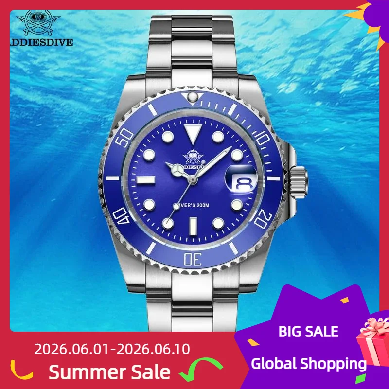 

ADDIESDIVE Stainless Steel Mens Quartz Watch Ceramic Bezel Watches 200M Waterproof Outdoor Sports Super Luminous Dive Wristwatch