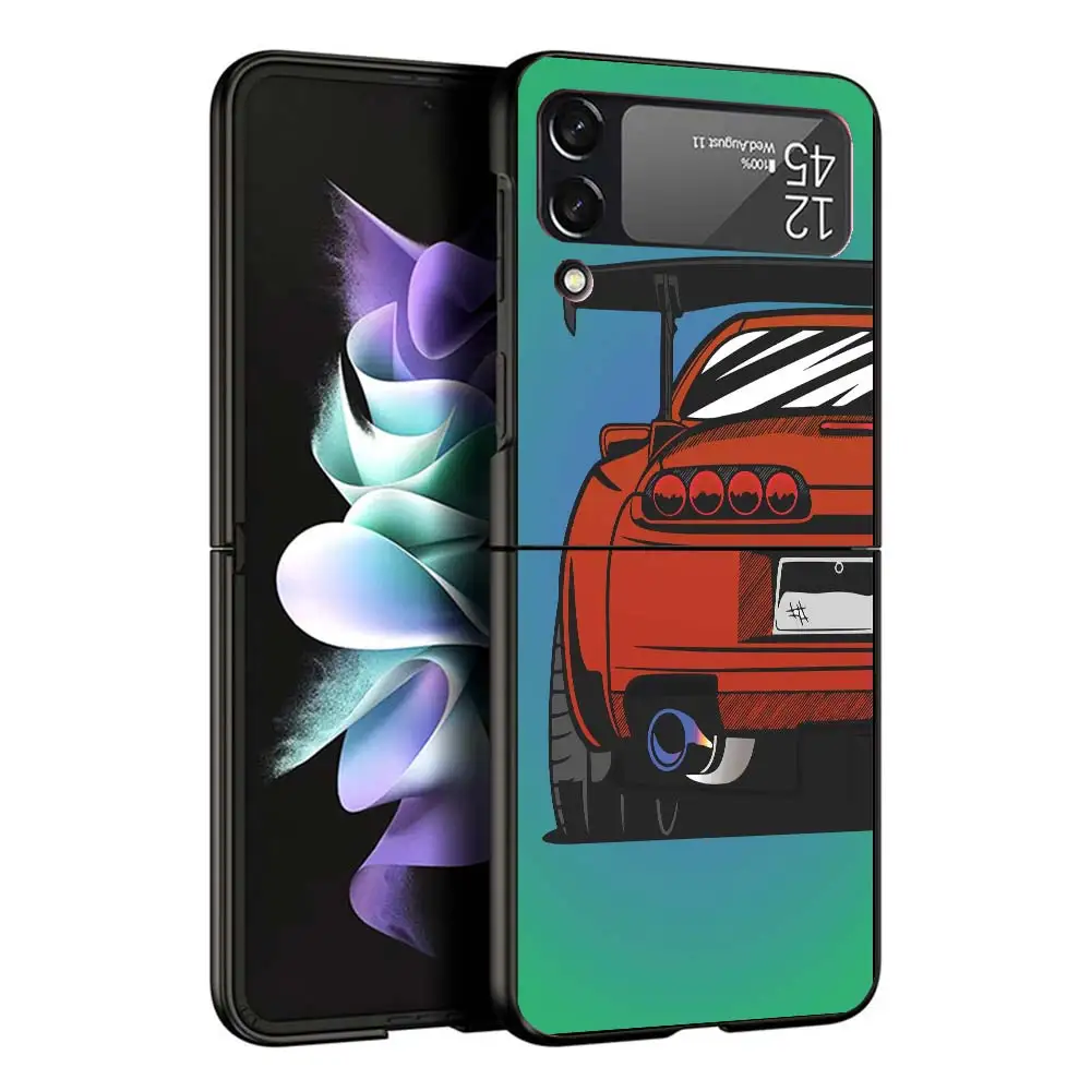 Capa Dura Preta para Samsung Galaxy Z Flip, Japão JDM Carros Esportivos Quadrinhos, Flip4, Flip3, Flip5 Padrão, Luxo