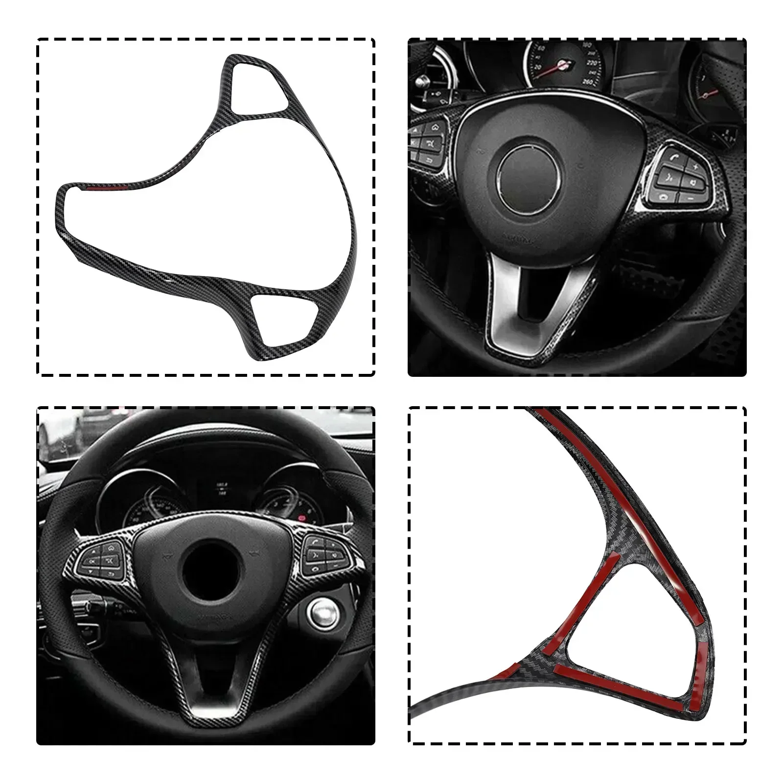 Car Steering Wheel Panel Cover Trim For Mercedes For Benz W213 W205 C E 2014-2017 Carbon Pattern Steering Covers