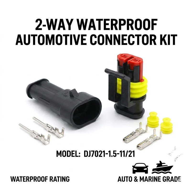 DJ7021-1.5-11/21 2-Pin Waterproof Electrical Connector Kit Sealed Automotive Wire Harness Plug for Car Marine 12V 24V
