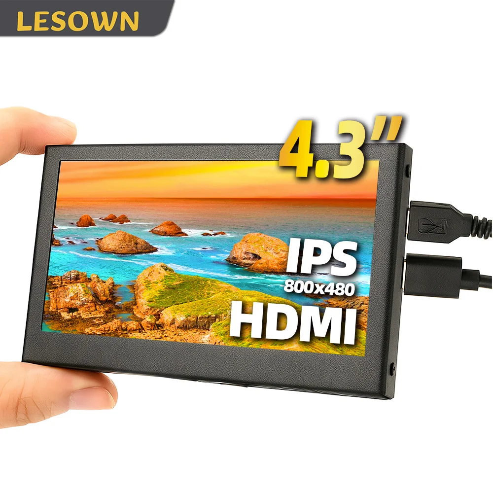 

LESOWN 4,3-дюймовый портативный монитор, компактный мини-дисплей 800x480 IPS с питанием от USB для ноутбука, дополнительный экран для путешествий и игр