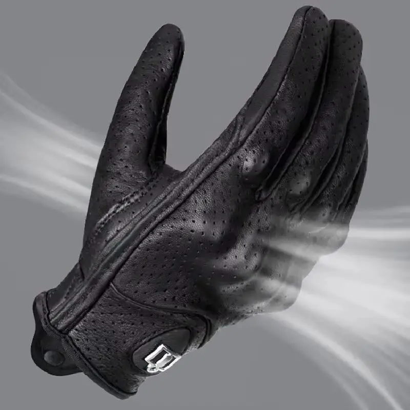 

Дышащие летние мотоциклетные перчатки для мужчин и женщин, кожаные перчатки для мотокросса с полными пальцами, сенсорным экраном и вентиляцией