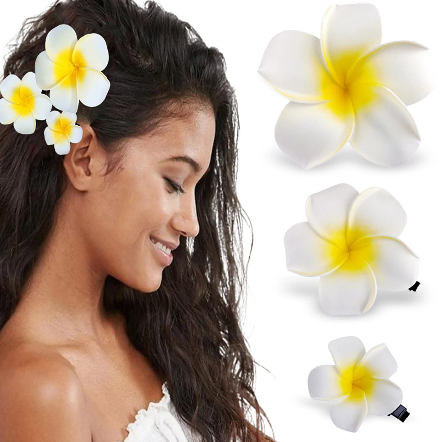 Elegant Women Girl Simulation Hair Accessories Hair Clip Beach Seaside Flower White Plumeria Hairpin Vacation Hair Accessories