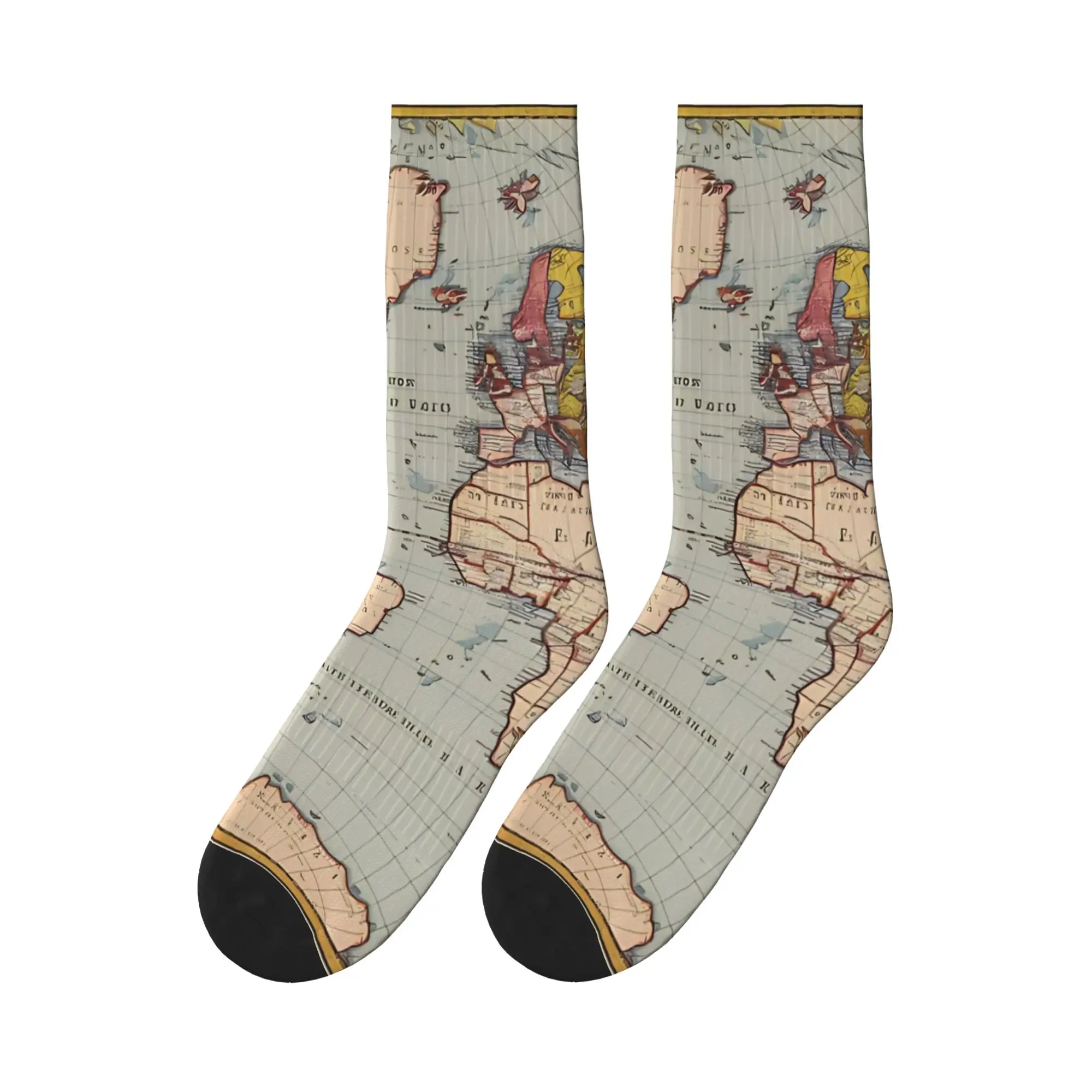 

Vintage Map of The World Socks Anti Skid Stockings Men Warm Soft Cycling Socks Spring Retro Printed Socks