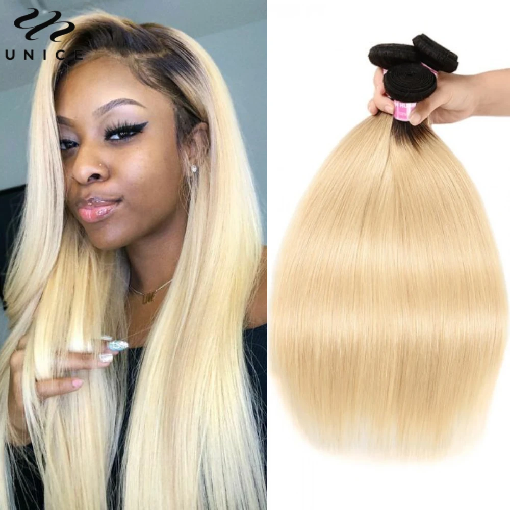 

Unice Hair Ombre T1B613 Straight Hair Bundles 3 Bundles Deal 100% Human Hair Bundles 613 Blonde Human Hair with Black Root