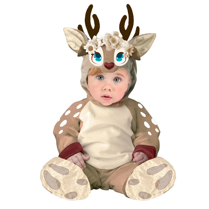 Little Deer Fawn Costume for Baby Boys Girls 12M 18M 24M 2pcs/Set Hood Romper With Shoes Halloween Purim Fancy Dress Umorden