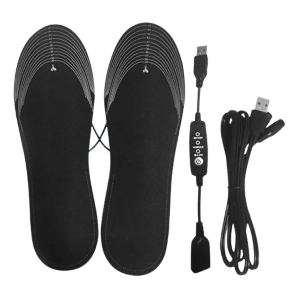 Cuttable USB Heated Shoe Insoles 3 Gear Control Rapid Heating Electric Foot Warming Pad Washable Non-Slip Feet Warmer Sock Mat