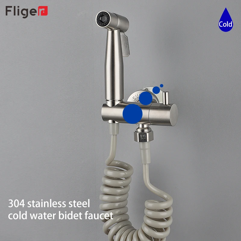 Fliger Bidet Faucet Stainless Steel Toilet Faucet Handheld Bidet Toilet Sprayer Set Single Cold Water Shower Head Anal Douche