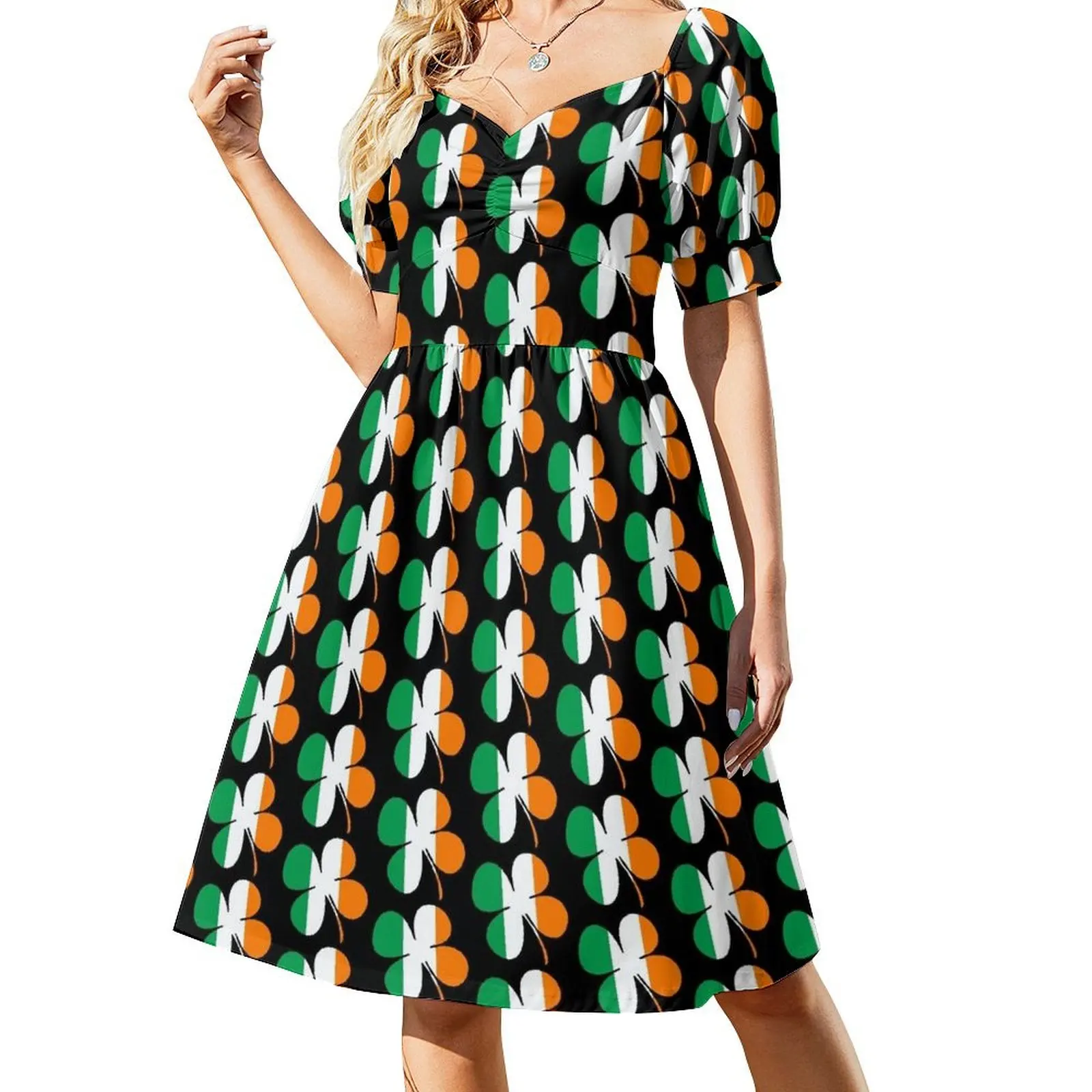 Ireland Flag Shamrock Irish Four Leaf Clover Short Sleeved Dress elegant dresses for women Dress