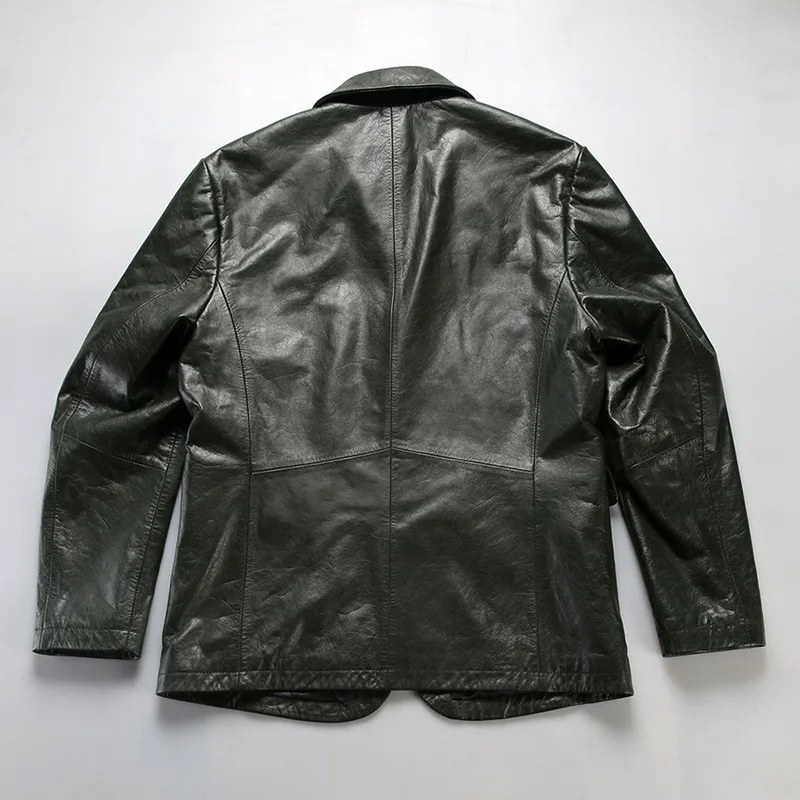 Calfskin men's casual suit with collar and leather