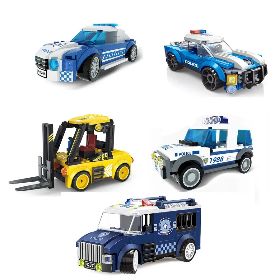 5 Style City Police Car Truck Engineering Vehicle Building Block Car Model Children Diy Bricks Set Toy Kids Gift