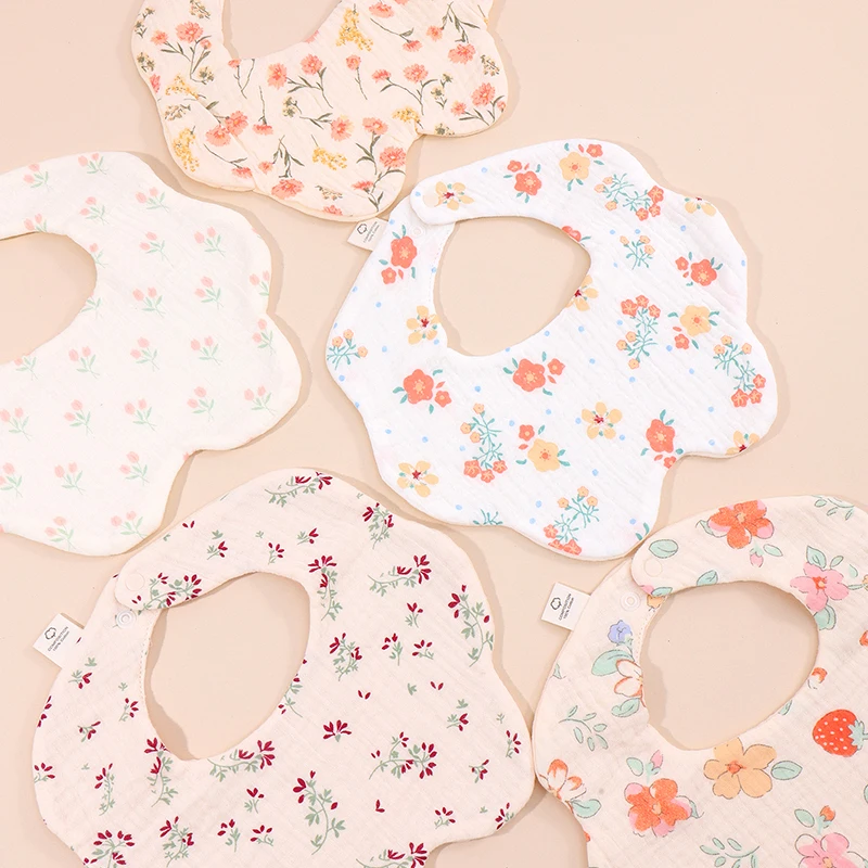 5pcs Korean Style Newborn Baby Cotton Bibs Floral Pastoral Type Baby Burp Bandana Scarf Boys Girls Cloths Saliva Towel