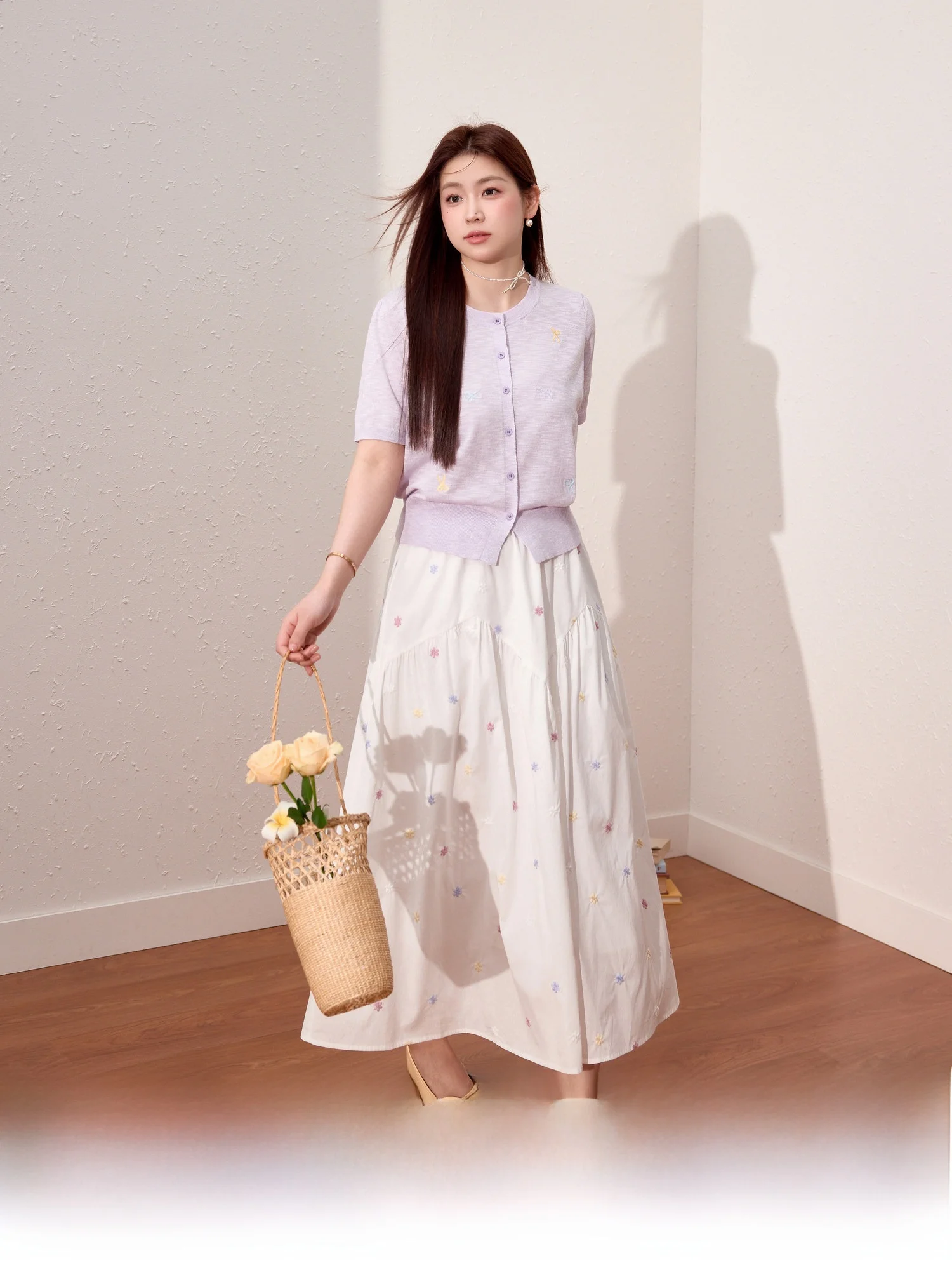 

Blue Language plus Size Women's Gentle Lightweight ort Sve Floral A-Line Skirt Summer Slimming Set Commute Sle Hi...