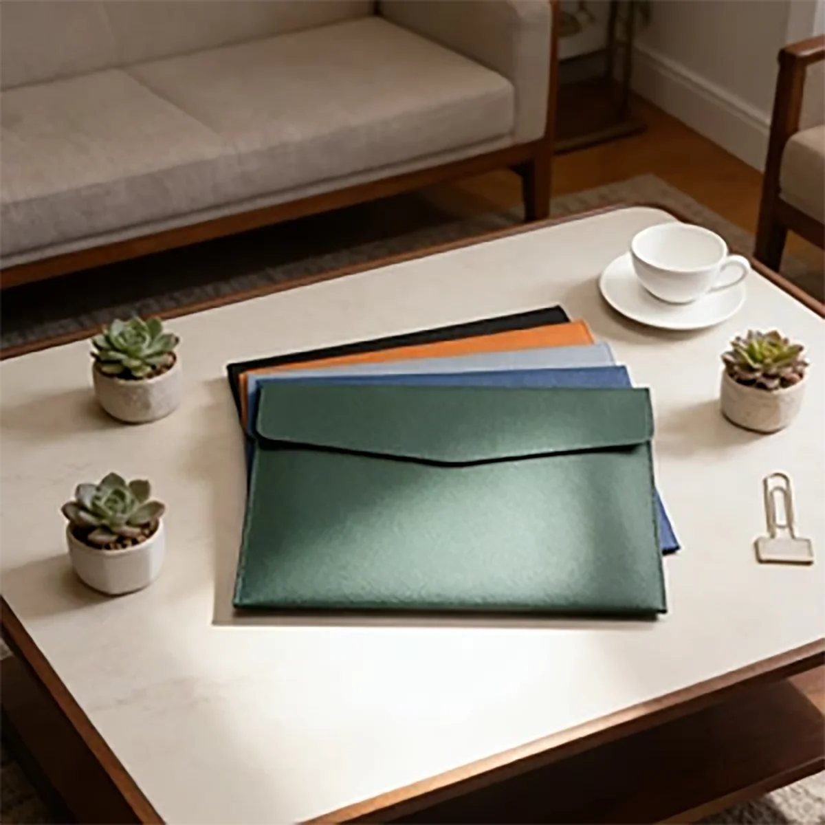 Multi-color PU Leather Envelope Folder, A4 Document Organizer for Office & Business Use