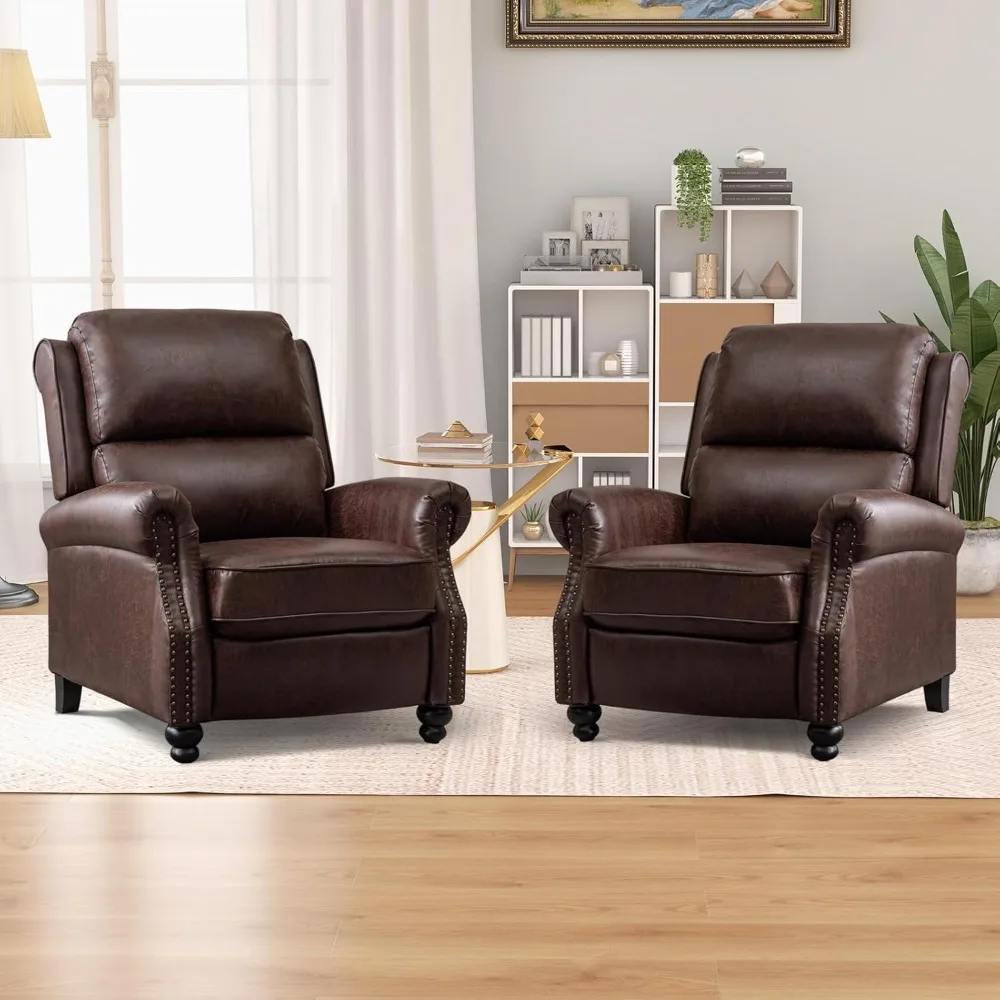 Recliner Chair Set of 2，Leather Armchair Push Back Recliner with Rivet Decoration Single Sofa Accent Chair for Living Room