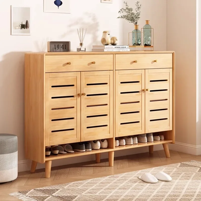 Solid wood shoe cabinet, small-sized household entrance cabinet, large-capacity multi-layer storage locker at the entrance