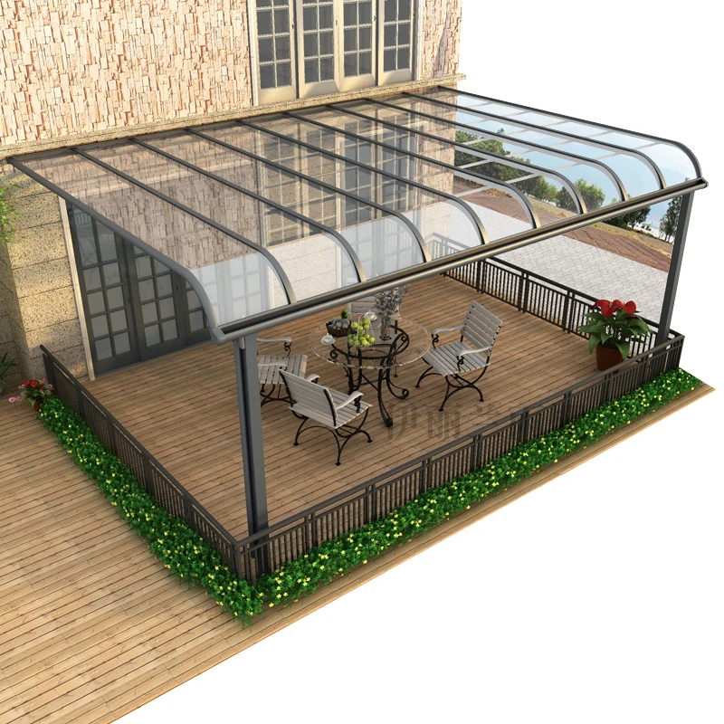 Outdoor Waterproof Anti-UV Polycarbonate Canopy Aluminum Alloy Manual Operation Windproof Patio Balcony Awning Cover Terrace