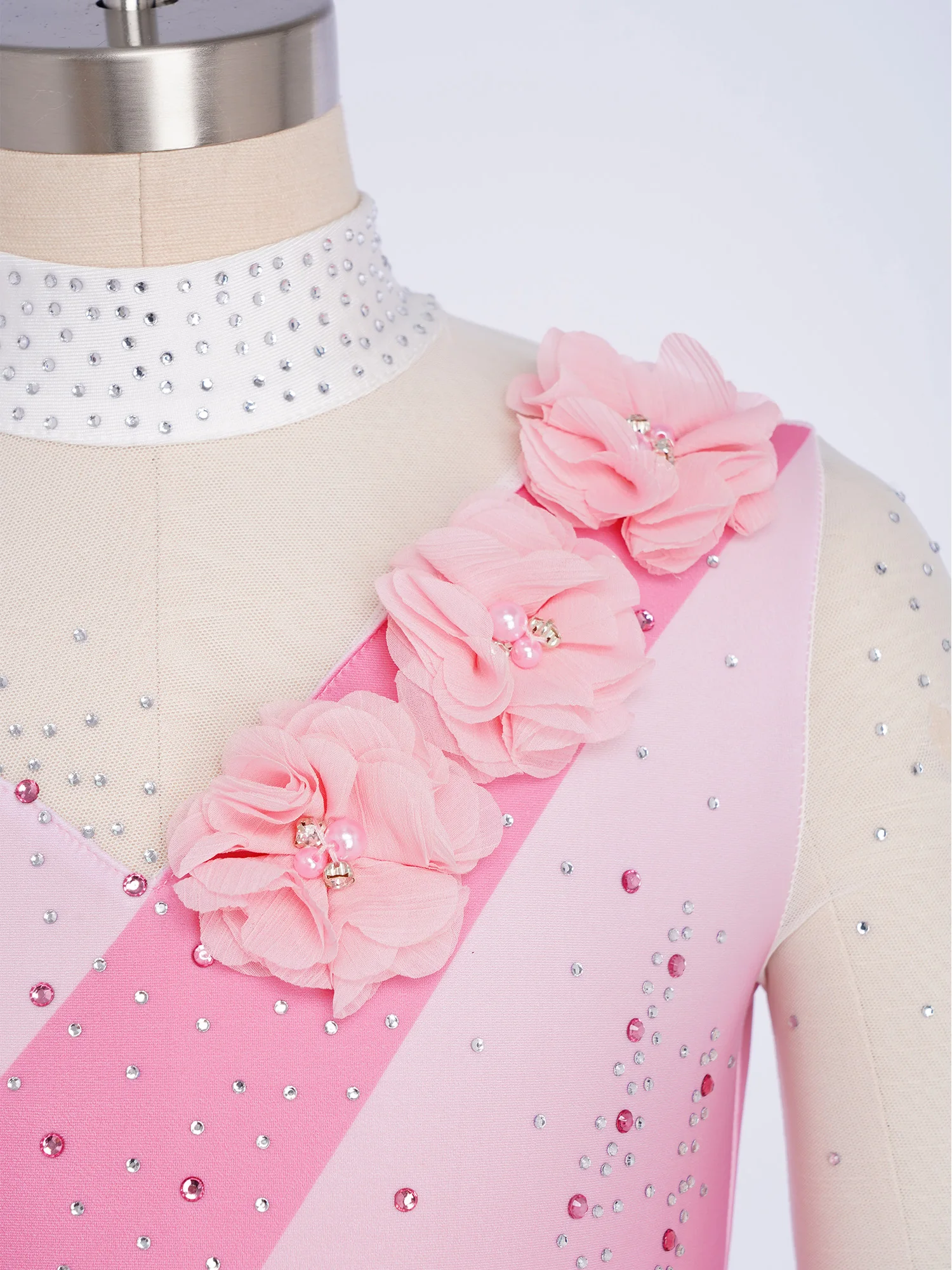 Vestido de patinaje artístico para niñas, traje de baile de Ballet para gimnasia, acrobacias, apliques de diamantes de imitación brillantes, vestidos de leotardo de malla transparente