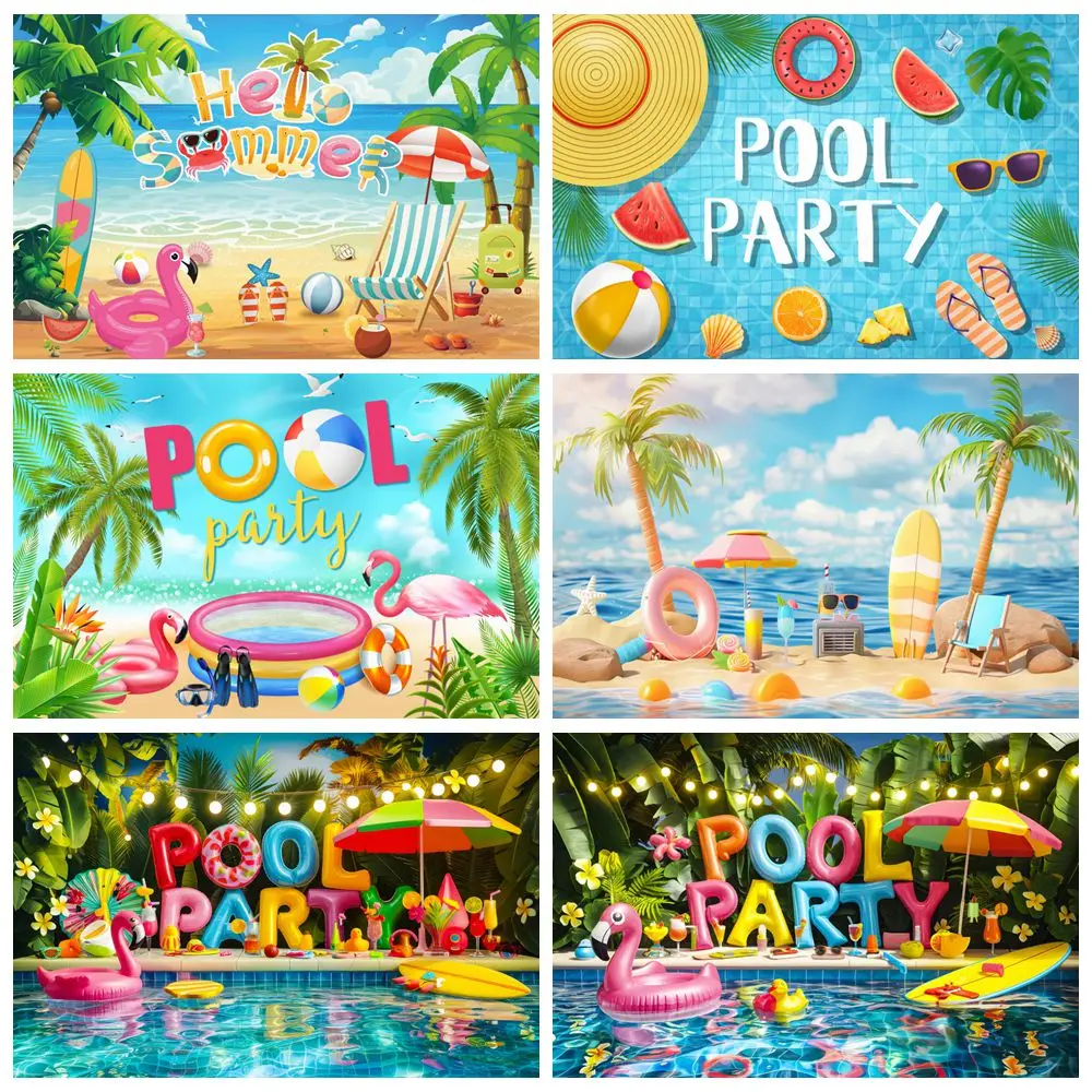 Summer Pool Party Photography Backdrop Swimming Ring Beach Summer Party Baby Kids Adult Birthday Party Holiday Photo Background