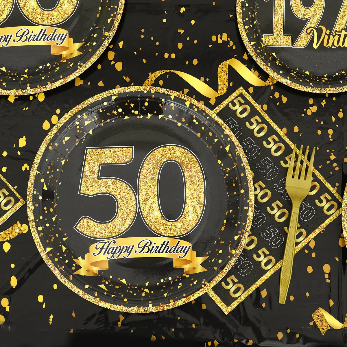 50th Black Gold Birthday Disposable Tableware Paper Plate Towels 50 Birthday Party Decoration 50th Birthday Birthday Anniversary