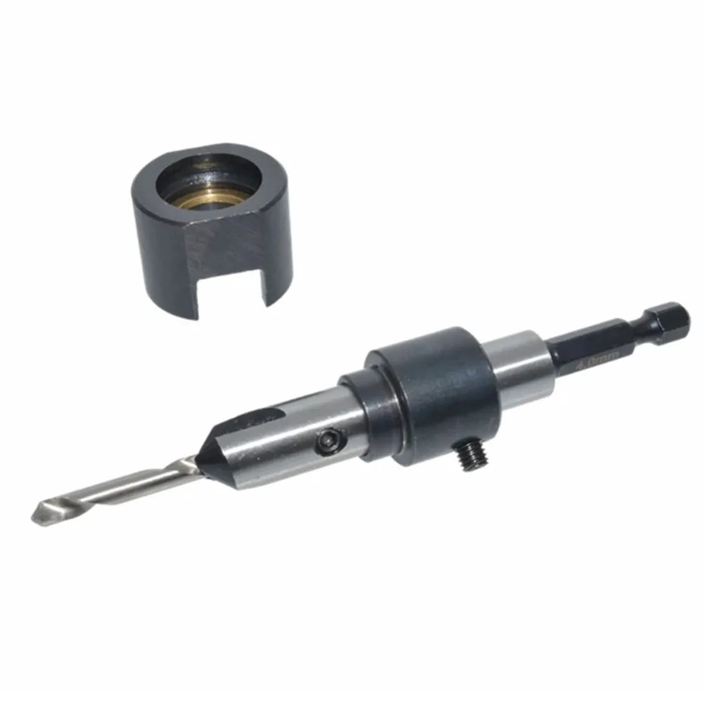 Premium Woodworking Countersink Drill Bit Set Adjustable Depth Collar with Hex Shank Wrench and Chamfering Ability