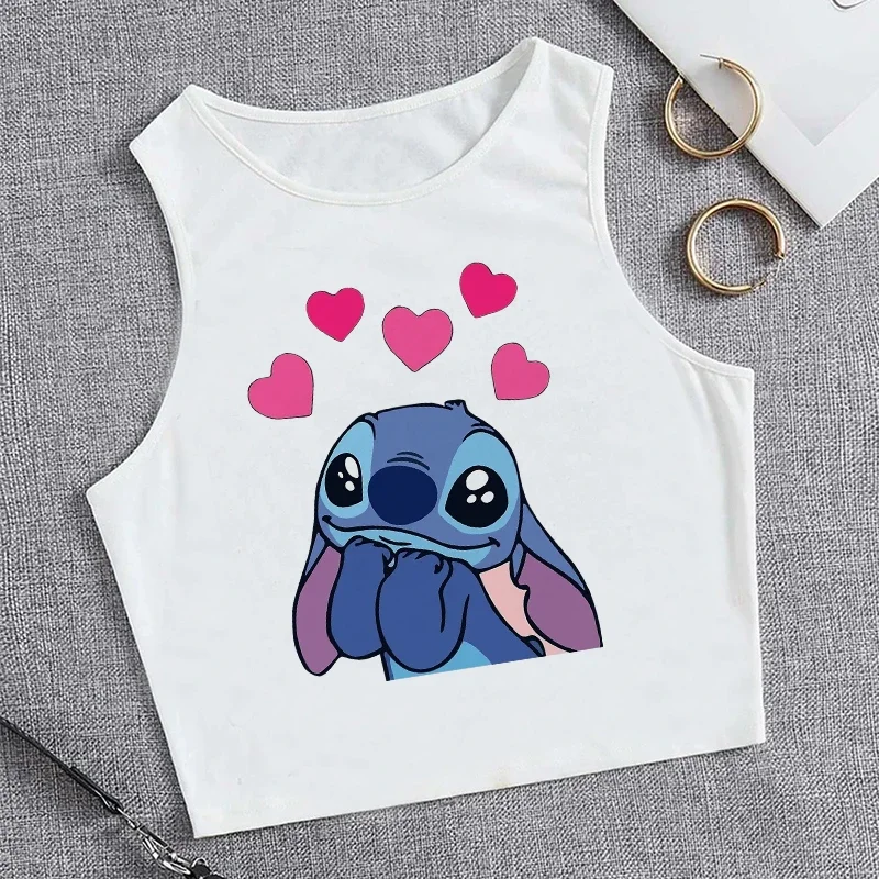 Vest Disney Kawaii Lilo Stitch Tank Top Funny Cartoon T Shirt Women Stitch T-shirt Graphic Tshirt Streetwear Crop Top Tee Female