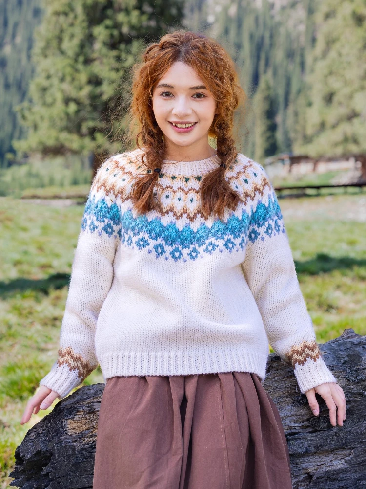 

102 см, осенне-зимние белые пуловеры, свитера Fair Isle, скандинавские винтажные вязаные толстые теплые свитера ручной работы из 100% шерсти, пальто