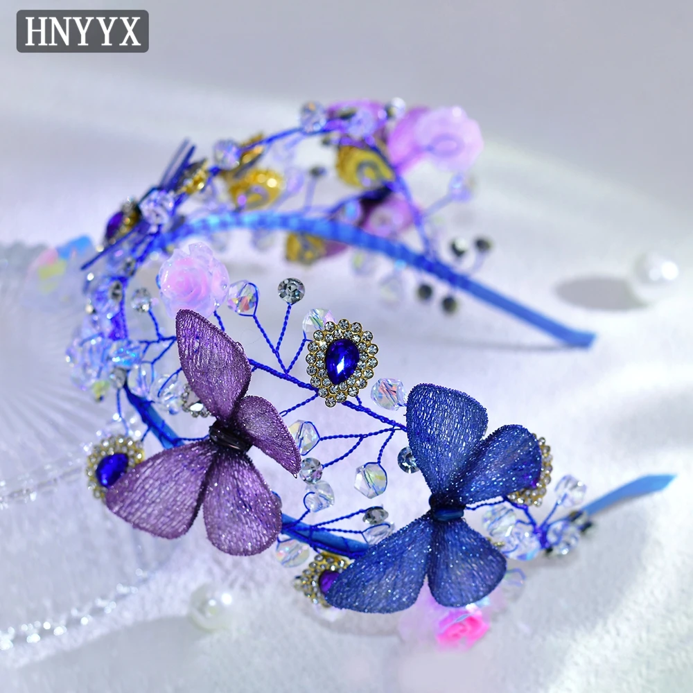 HNYYX Bridal Wedding Rhinestone Hair Accessories Crystal Head Hoop Retro Elegant Headband for Girls Butterfly Tiara Jewelry A199