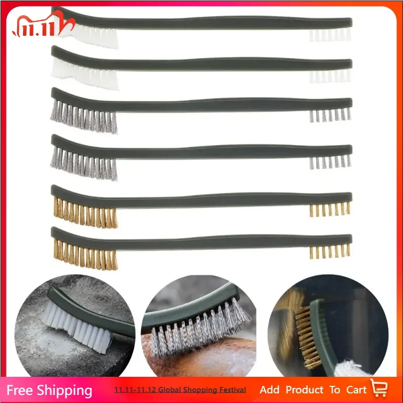 

6pcs Mini Steel Copper Nylon Wire Brush Set for Cleaning Paint Welding Slag Metal Rust Dirt Removal 7 Inch Handy Brass Brush Set
