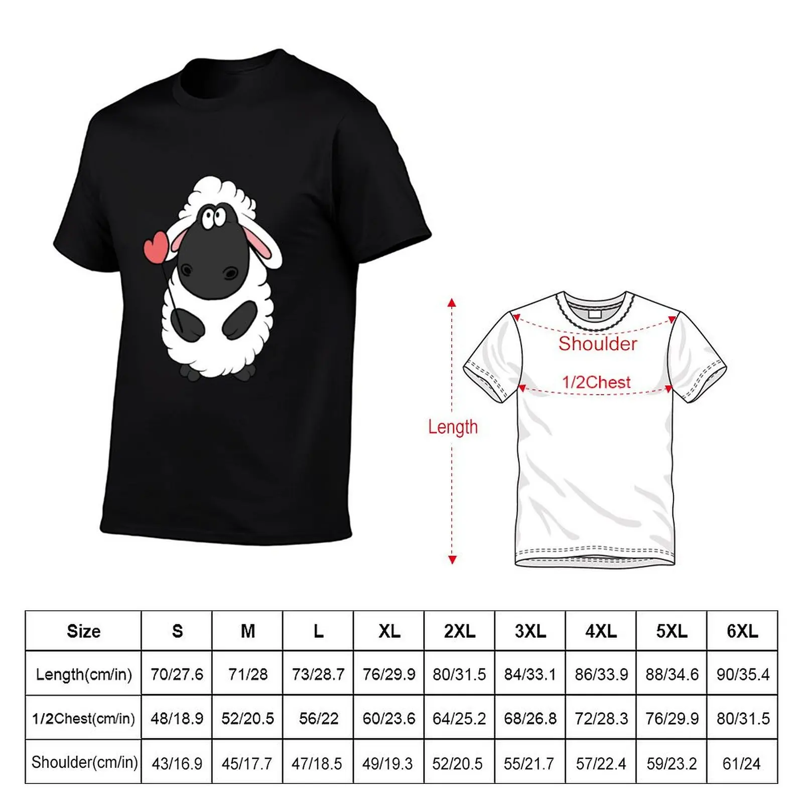 Sheep Heart Cute Animal Gift Idea T-Shirt black cotton t-shirt plain for man package cotton t shirt man T-Shirt