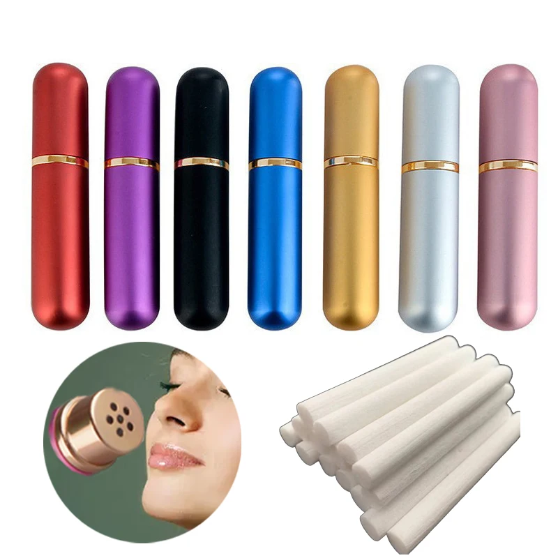 1PC 5ml Colored Aluminum Nasal Inhaler with high quality white cotton wicks aromatherapy metal inhaler for essential oils