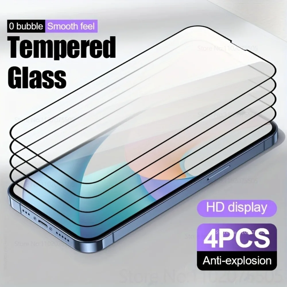 

4Pcs Black Border Tempered Glass for IPhone 17 Air 13 Promax 14 15 Plus 13Mini 11 12Pro 13 Promax 16 Plus HD Clear Glossy Finish