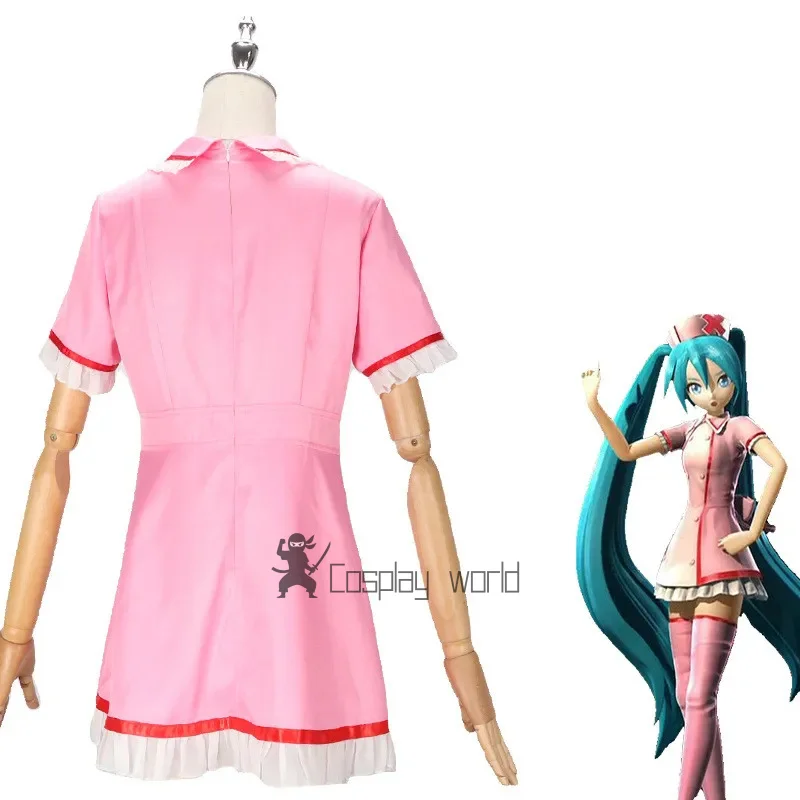Anime Vocaloid Miku Cosplay vestido de enfermera rosa uniforme de mujer con sombrero calcetines disfraces de fiesta de Halloween