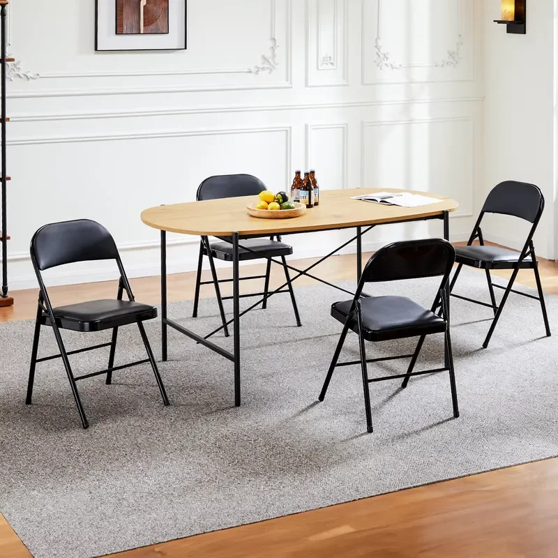 Leather Padded Folding Chairs 4 Pack, Sturdy Metal Frame, Comfortable Dinner Chairs for Living Room Outdoor Home Storage
