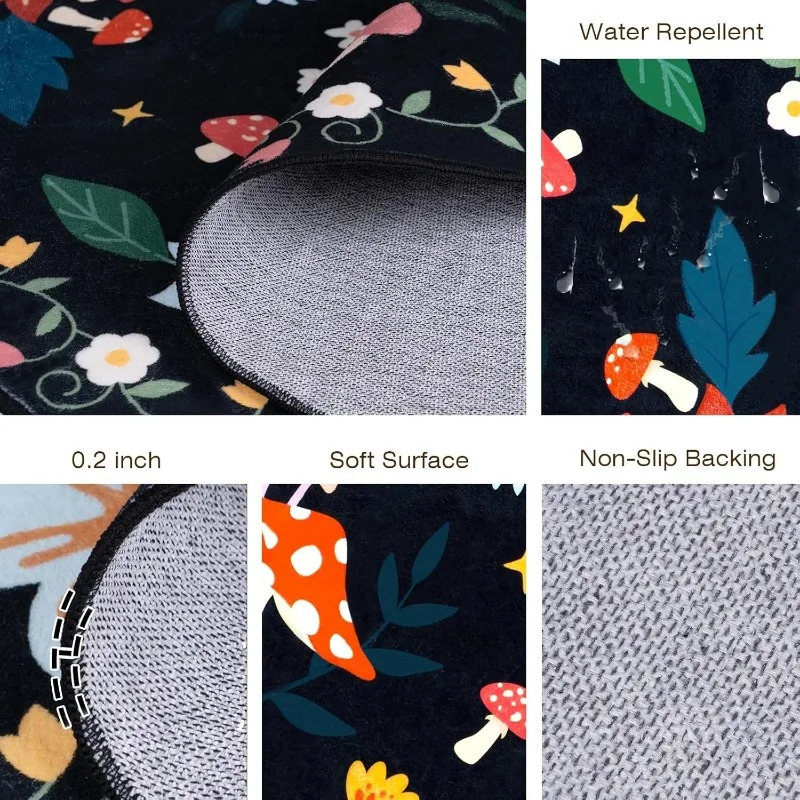 Bohemian Living Room Carpet Mushroom Floral Print Round Bedroom Rugs Machine Washable Non-slip Light Luxury Decorative Sofa Mats