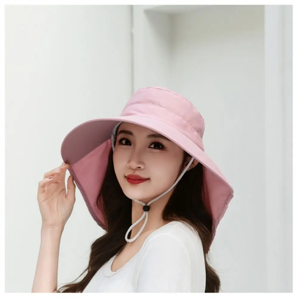 Summer Hats for Women Outdoor UV Anti Neck Protection Sun Visors for Lady Fishing Hiking Wide Brim Shawl Sunscreen Ponytail Cap