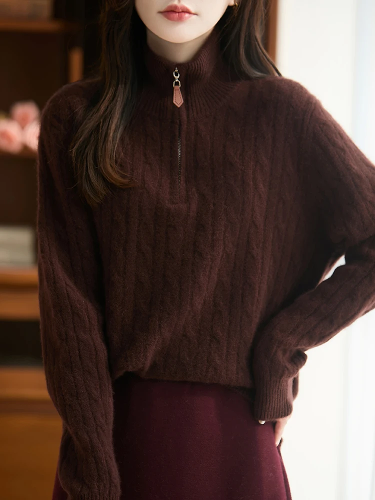 2025年ブラウス高品質レディース冬セーター100％メリノウールニットウェア新作タートルネックプルオーバーレディース長袖トップス