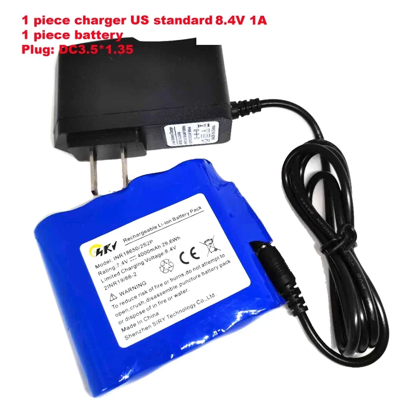 7.4V 18650-2S2P 4400mAh Lithium ion Rechargeable Heated Battery For Heated Coats Belts Glove Battery with 8.4V Charger