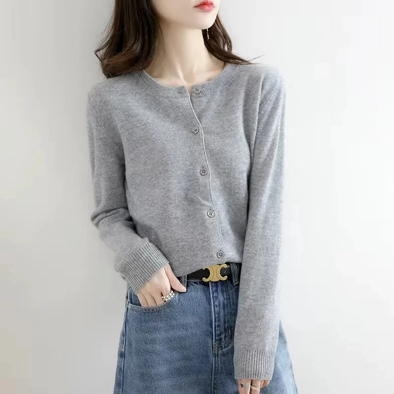 Women Cardigans Sweater O-neck Spring Autumn Knitted Cashmere Cardigans Solid Single Breasted Womens Sweaters