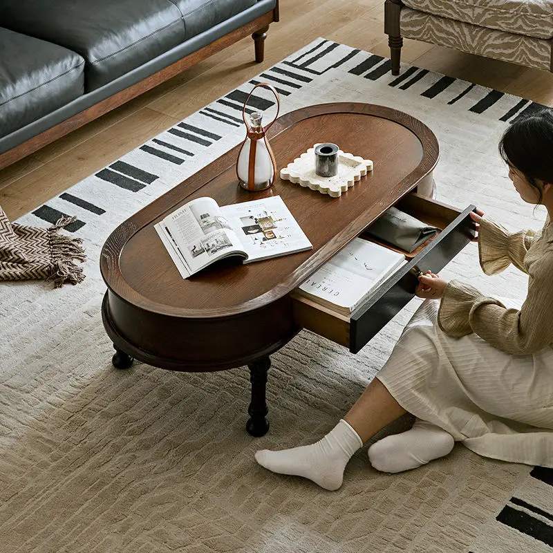 

Retro solid wood coffee table removable small apartment living room coffee table 2025 new model