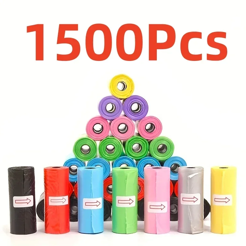 1500Pcs Random Color Pet Poop Bags, Dog Cat Waste Pick‑Up Clean Bags, Disposable Waste Bags for Puppy Dogs Pet Daily Supplies