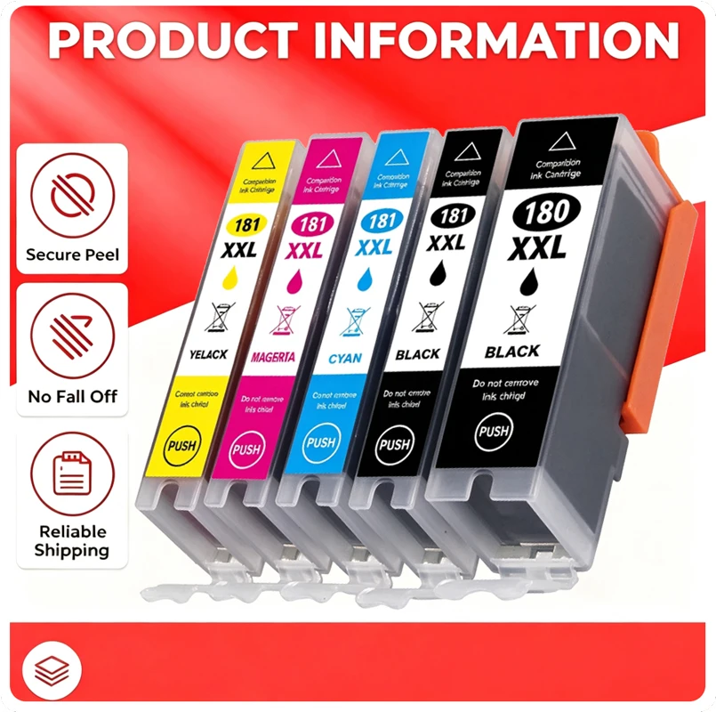 1-5Set PGI-180XXL PGI180XXL 180XXL Ink Cartridge Compatible for Canon PIXMA TS6110 TS6210 TS701 Printer